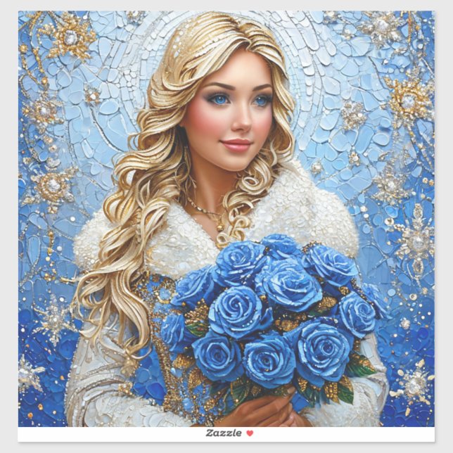 Sticker Belle jeune fille de neige (Feuille)