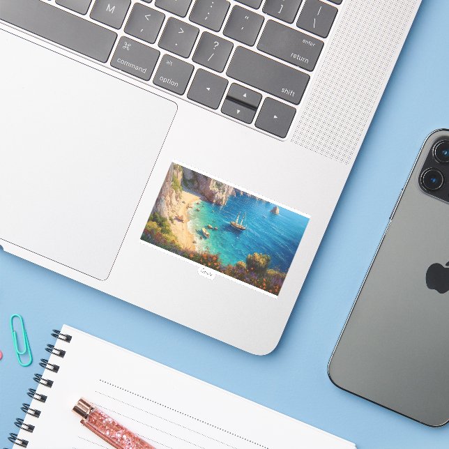Sticker Belle plage en Grèce (Ordinateur portable avec iPhone)