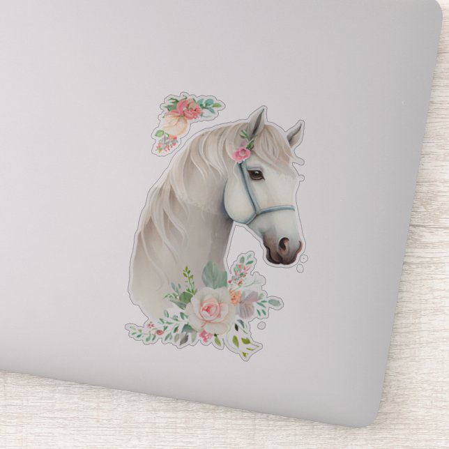 Sticker Belle tête de cheval blanc Boho Floral (Détail)
