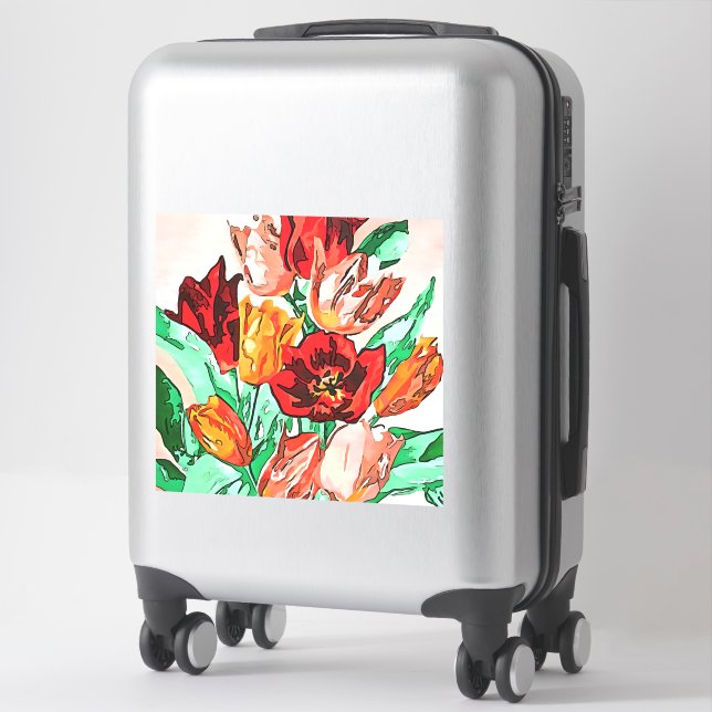 Sticker Belle Tulipes Bouquet Floral Black Outline Art (Sur valise)