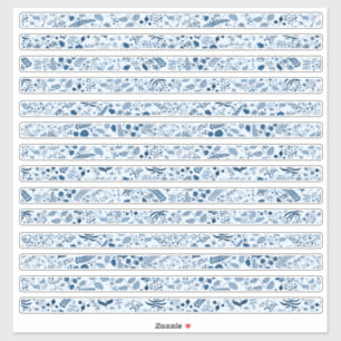 Sticker Belles bordures de fleurs boho bleues