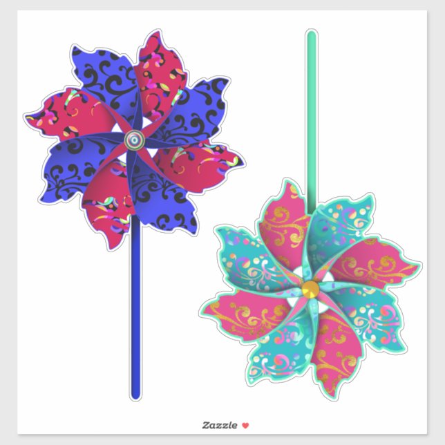 Sticker Belles Pinwheel Bleu et Aqua (Feuille)