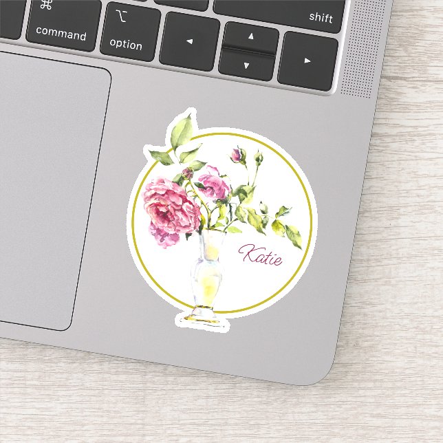 Sticker Belles roses roses et vase roses (Détail)