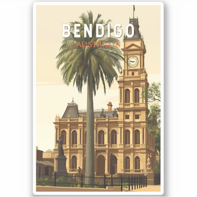Sticker Bendigo Australia Travel Art Vintage (Devant)