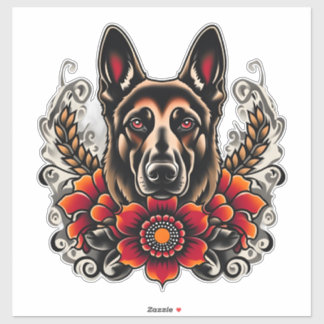 Sticker Berger allemand avec fleurs