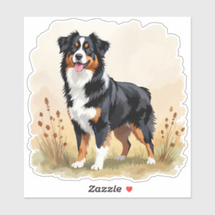 Sticker Berger australien Tricolore noir Chien australien