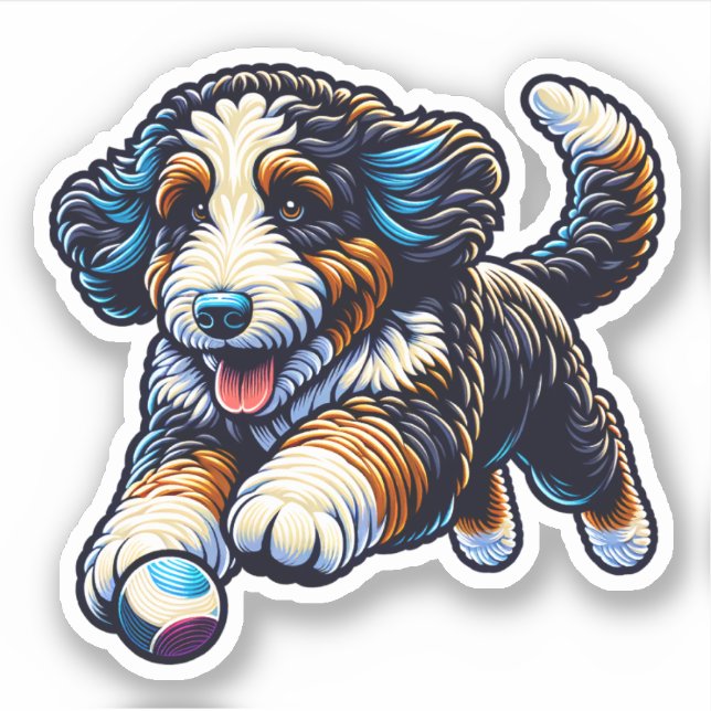 Sticker Bernedoodle Vinyl Dog (Devant)