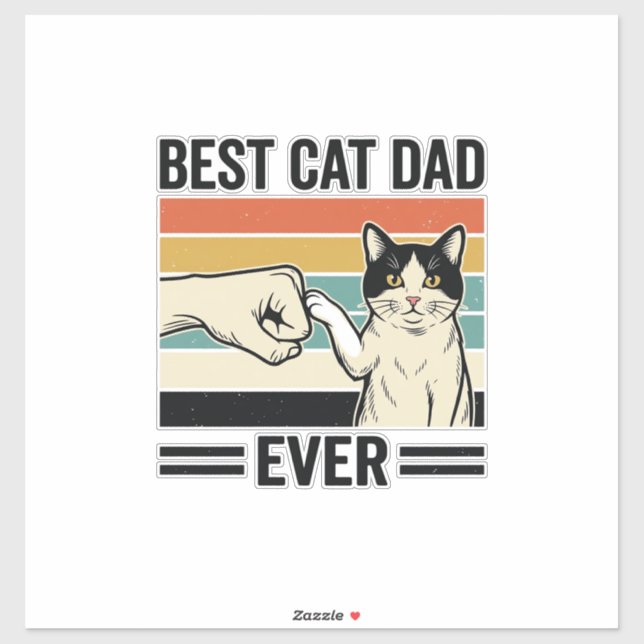 Sticker Best Cat Dad Ever Retro Cat Fist Bump Shirt_1 (Feuille)