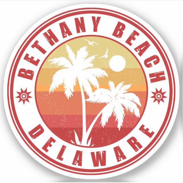 Sticker Bethany Beach Delaware Palmiers Vintages années 80 (Devant)