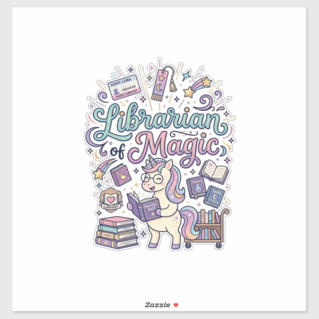 Sticker Bibliothécaire Licorne de Vêtements Imprimés Magiq (Feuille)