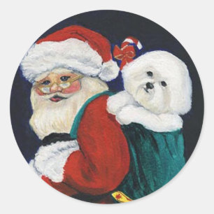 Sticker Bichon Frise et Santa Claus