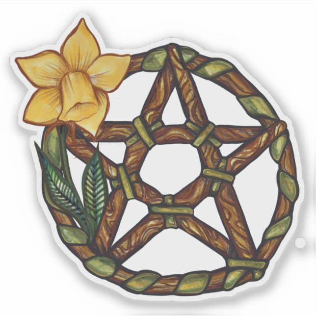 Sticker Bienheureux Daffodil Pentacle Ostara Art (Devant)