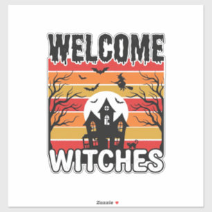 Sticker Bienvenue Sorcières Design de gravure Halloween vi