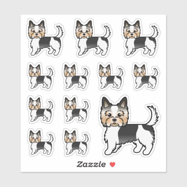 Sticker Biewer Terrier Yorkshire Terrier Chiens de Dessin  (Feuille)