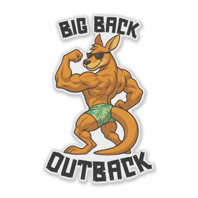 Sticker Big Back Outback – Funny Kangaroo Gym Workout, (Devant)