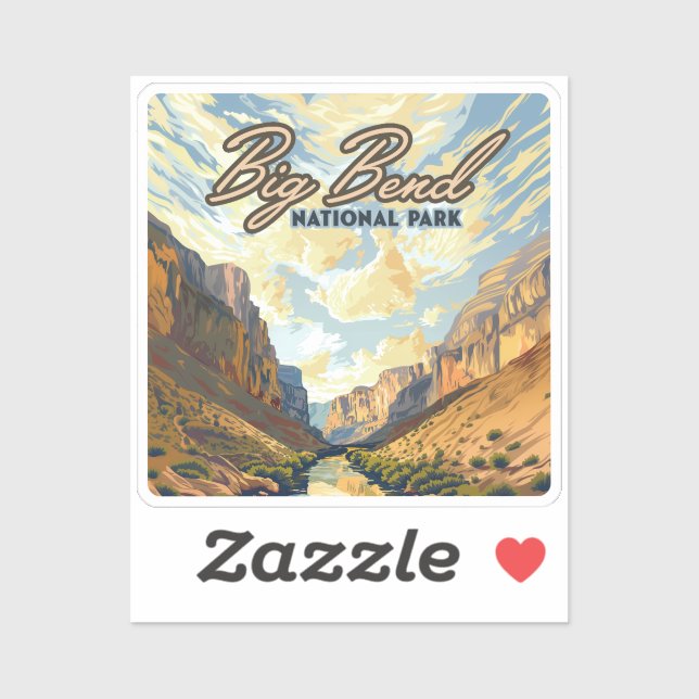 Sticker Big Bend National Park Texas Desert Retro (Feuille)
