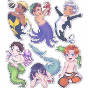 Sticker BIG CHIBI Merman Mermaid Sea Creatkers
