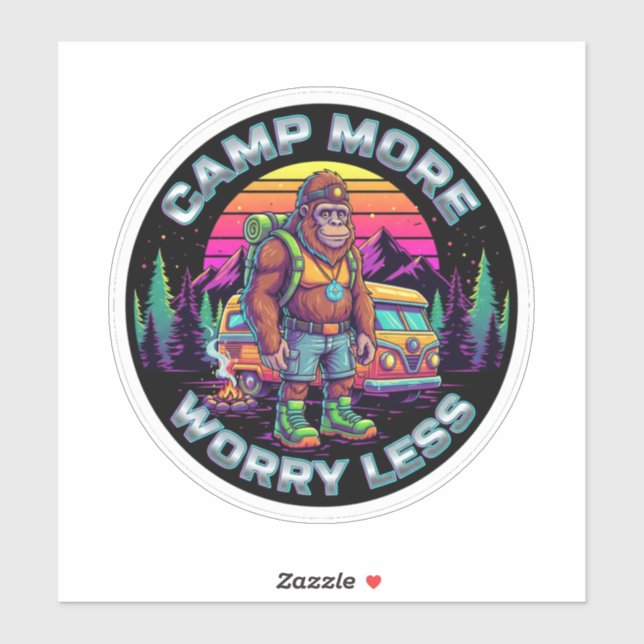 Sticker Bigfoot Camping-Camp Plus de Soucis Moins (Feuille)