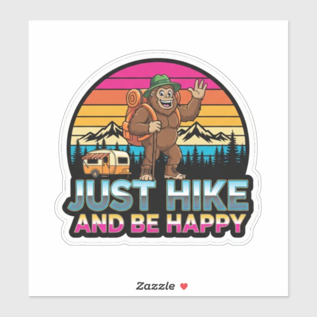 Sticker Bigfoot Camping-Just hike And Be Happy (Feuille)