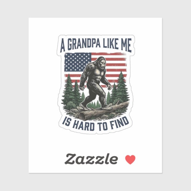 Sticker Bigfoot Grandpa Vintage American Flag Shirt Design (Feuille)
