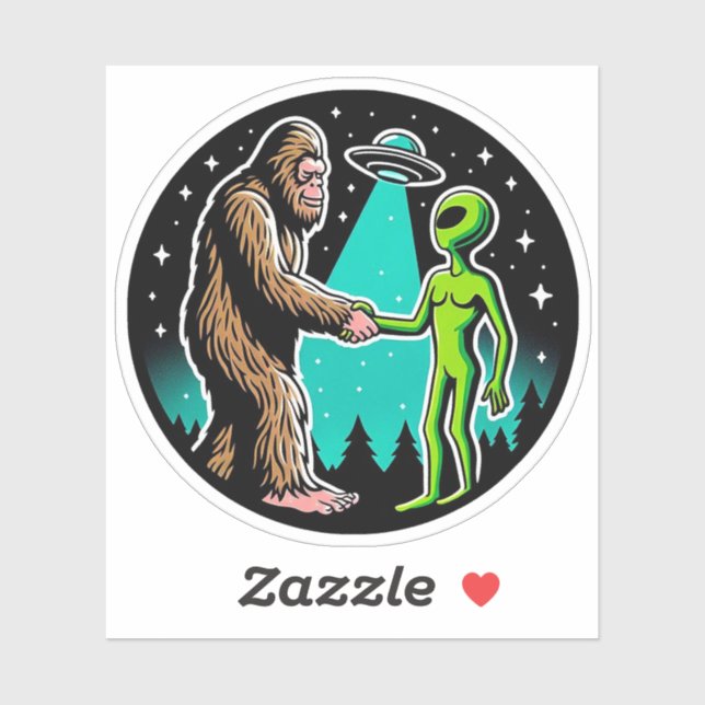 Sticker Bigfoot rencontre un Alien (Feuille)