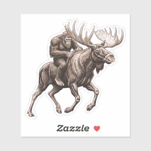 Sticker Bigfoot Riding Moose (Feuille)