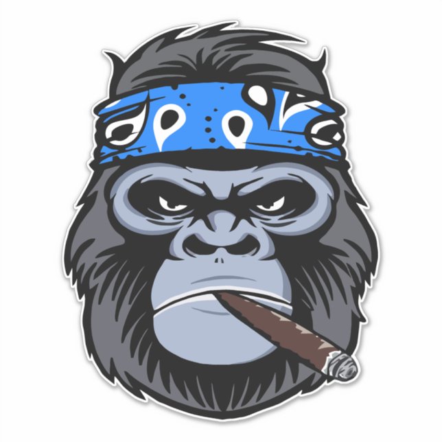 Sticker Biker gorilla singe fumer cigare art animal (Devant)