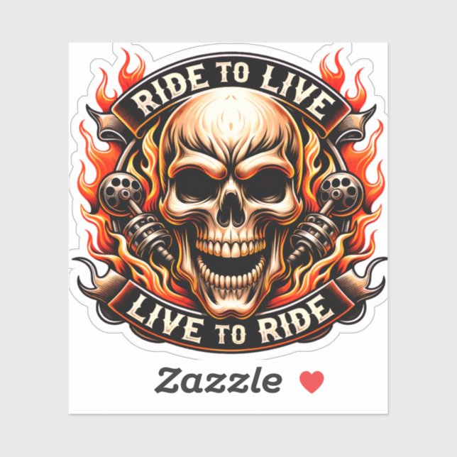 Sticker ​Biker Skull Ride to Live Live to Ride Fiery Graph (Feuille)