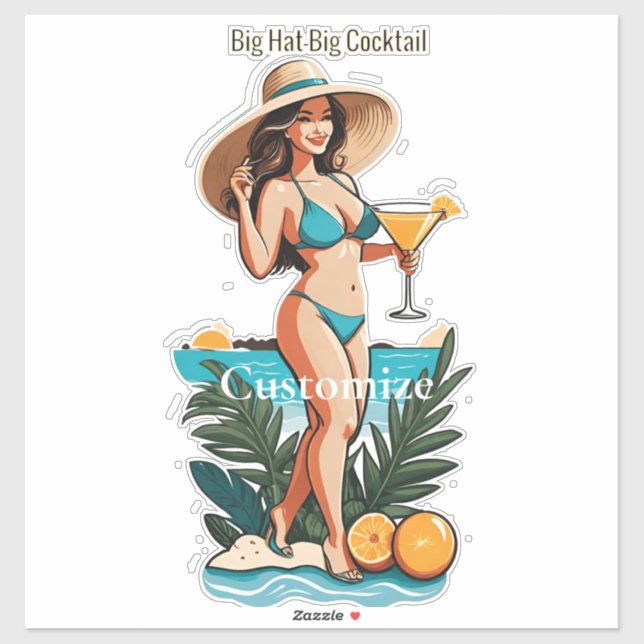 Sticker Bikini Babe Big Casquette - Big Cocktail Thunder_C (Feuille)