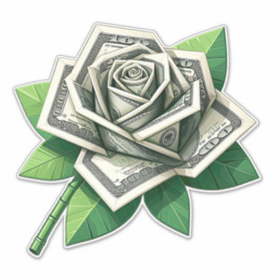 Sticker billet de cent dollars origami art rose
