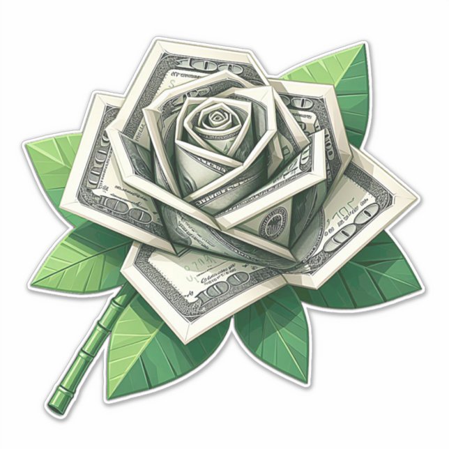Sticker billet de cent dollars origami art rose (Devant)