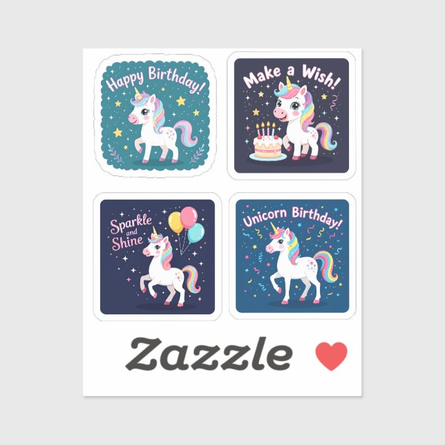 Sticker Birthday Unicorn Vector Collage – Cute Magical Uni (Feuille)