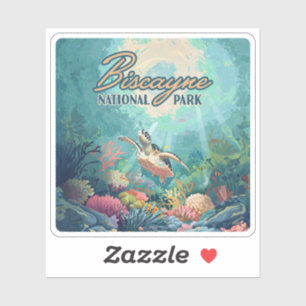 Sticker Biscayne National Park Floride Turtle Coral Retro