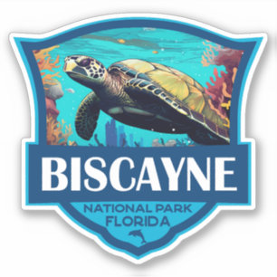 Sticker Biscayne National Park Turtle Illustration Retro