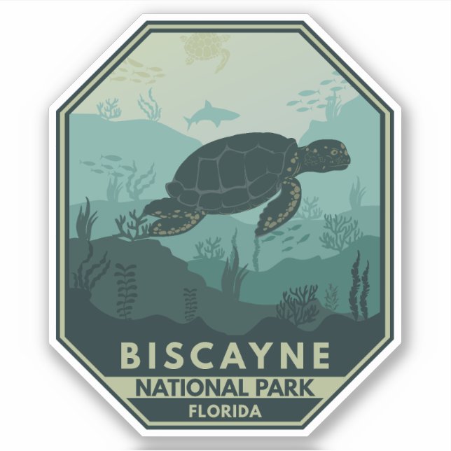 Sticker Biscayne National Park Turtle Retro Emblem (Devant)