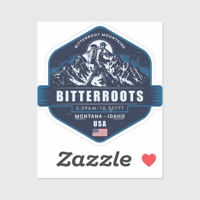 Sticker Bitterroot Mountains Hiking Badge (Feuille)