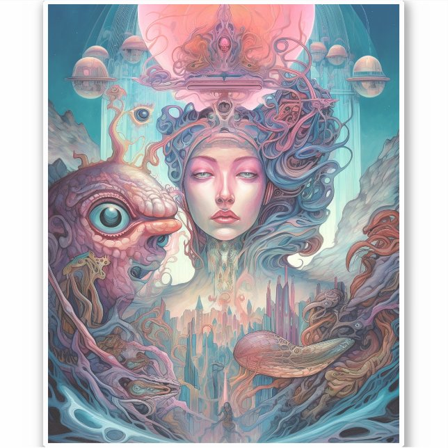 Sticker Bizarre surréaliste Alien Art femme (Devant)