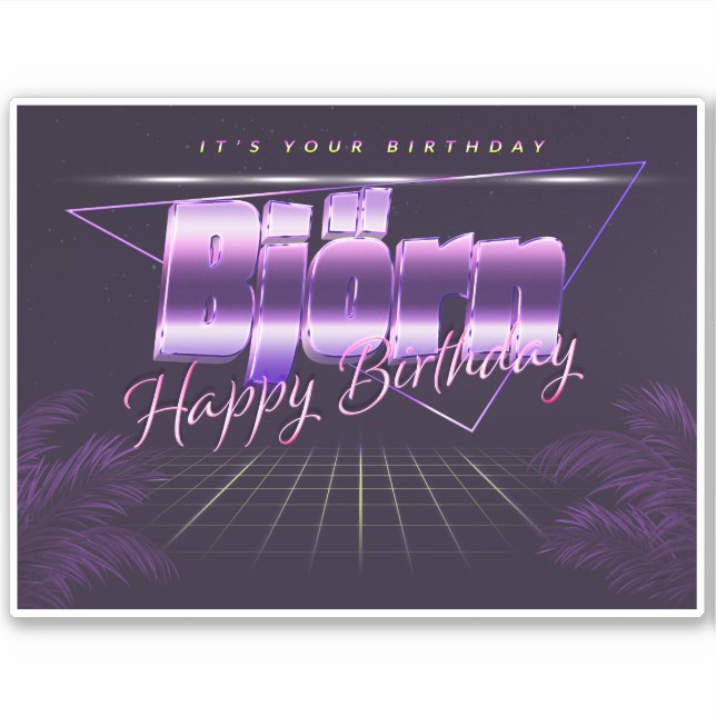 Sticker Björn Prénom lila retro Broker (Devant)