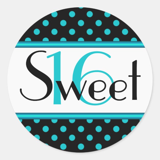 Sticker Black and Aqua Polka Dot Sweet 16 (Devant)