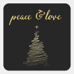 Sticker Black and Gold Peace and Love Tree Holiday