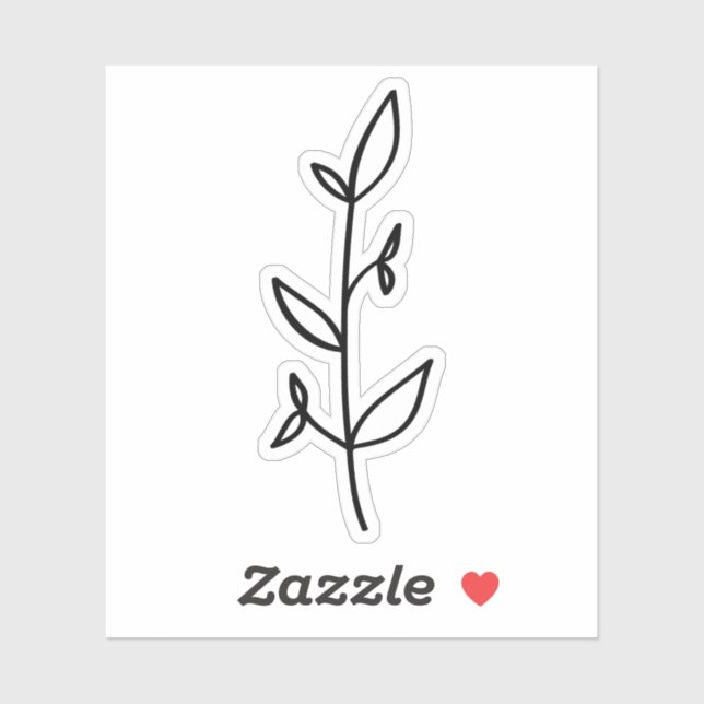 Sticker Black and White Minimalist Greenery Line Art (Feuille)