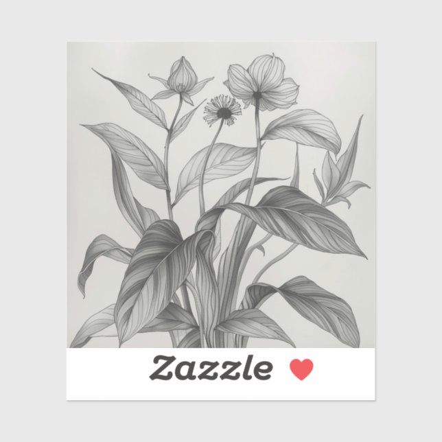 Sticker black and white outline art of endangered plant (Feuille)