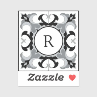 Sticker Black and White Spanish Style with Initial 