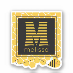 Sticker Black and Yellow Striped Monogram Bumble Bee