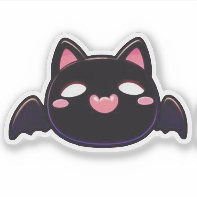 Sticker Black Bat Cat - Kawaii Flying Kitten (Devant)