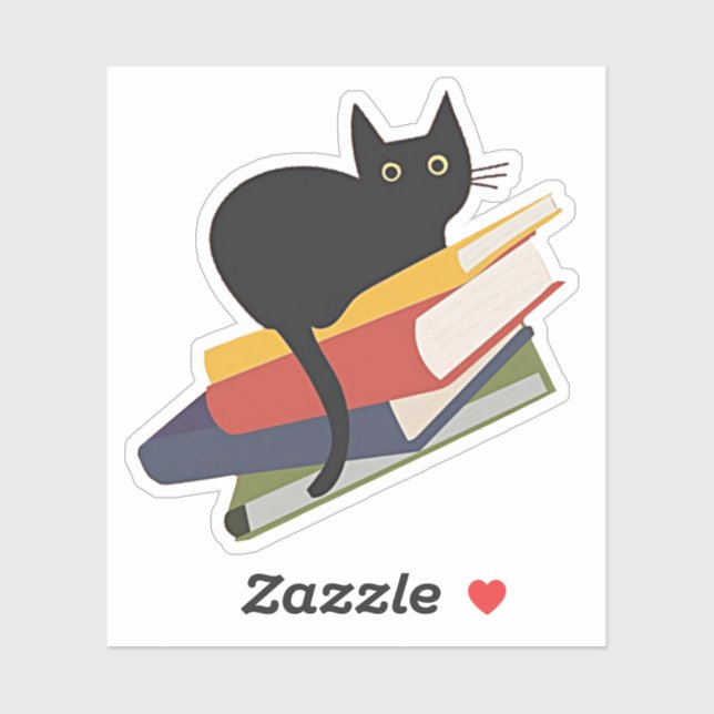 Sticker Black Cat on Books, (Feuille)