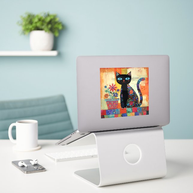 Sticker Black Cat Whimsical Artwork (Ordinateur portable sur le bureau)