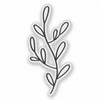 Sticker Black Line Art of a Branch Leaf Transparent