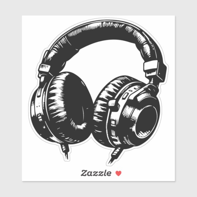 Sticker Black Music Headphones Dance DJ Anniversaire (Feuille)