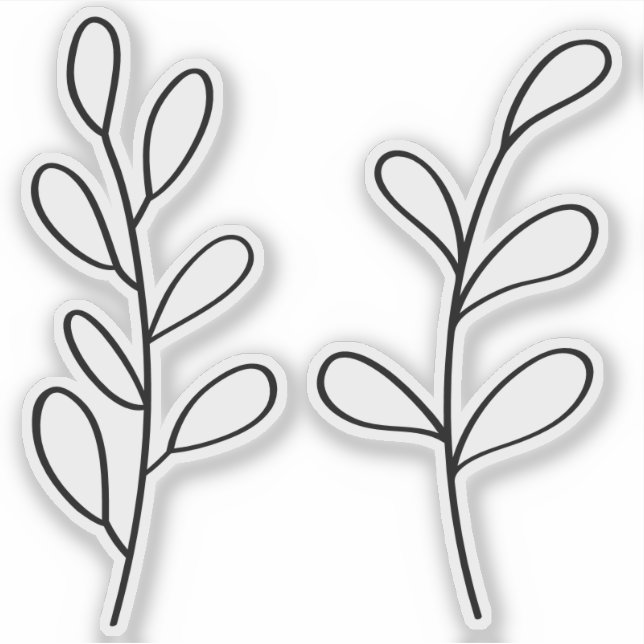 Sticker Black Outline Leaves, Two Custom Cut Small (Devant)